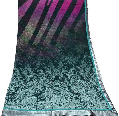 Indian Vintage Dupatta Green & Purple Long Stole Hand Embroidered Printed stole Pure Georgette Silk Indian Scarves Veil Wrap Soft