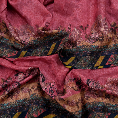 Women Indian Vintage Dupatta Pink Long Stole Pure silk Printed Dupatta Veil Scarves soft Boho Wrap Dressmaking Floral Design
