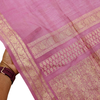 Indian Vintage Dupatta Pink Long Stole Hand Woven Pure Chanderi Silk Scarves Veil Zari Soft Fringes Scarf Wrap Boho