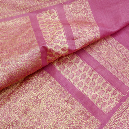 Indian Vintage Dupatta Pink Long Stole Hand Woven Pure Chanderi Silk Scarves Veil Zari Soft Fringes Scarf Wrap Boho