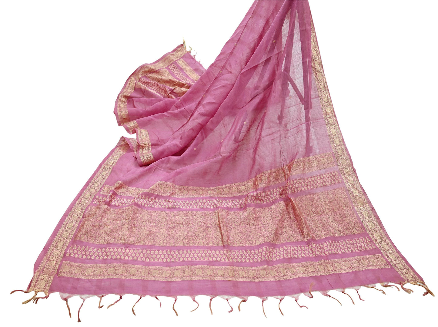 Indian Vintage Dupatta Pink Long Stole Hand Woven Pure Chanderi Silk Scarves Veil Zari Soft Fringes Scarf Wrap Boho