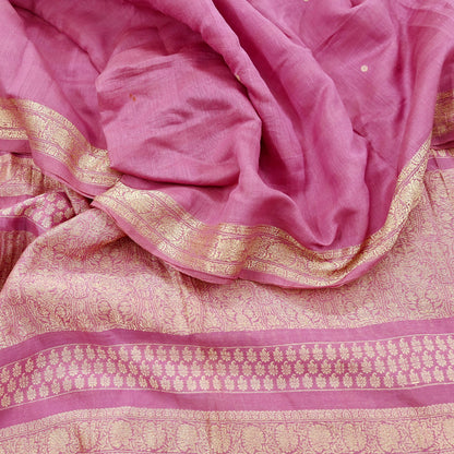 Indian Vintage Dupatta Pink Long Stole Hand Woven Pure Chanderi Silk Scarves Veil Zari Soft Fringes Scarf Wrap Boho