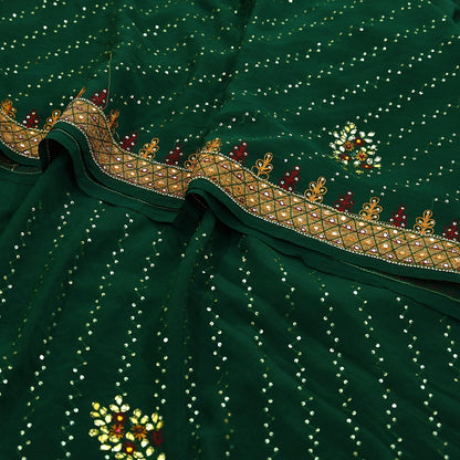 Indian Vintage Heavy Sari Green Pure Crepe Silk Hand Embroidered Sarees Craft Fabric 5Yd Sewing Zardozi Dress making With Blouse Pcs