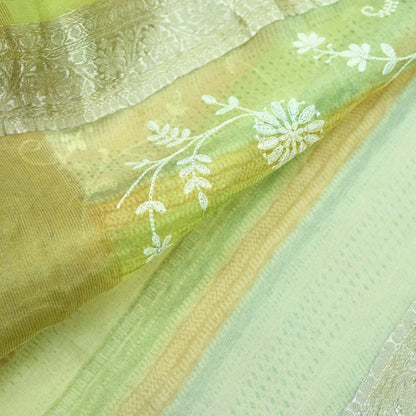 Indian Vintage Multi Heavy Saree Hand Embroidered Pure Organza Silk Indian Sari Fabric 5Yard Ethnic Floral Zari Dress making Crafting