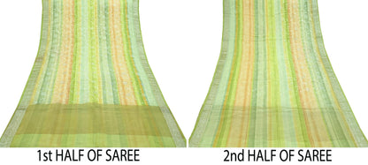 Indian Vintage Multi Heavy Saree Hand Embroidered Pure Organza Silk Indian Sari Fabric 5Yard Ethnic Floral Zari Dress making Crafting