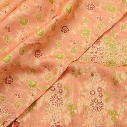 Indian Vintage Dupatta Peach Long Stole Pure Silk Hand Woven Scarves Veil Scarf Wrap Floral