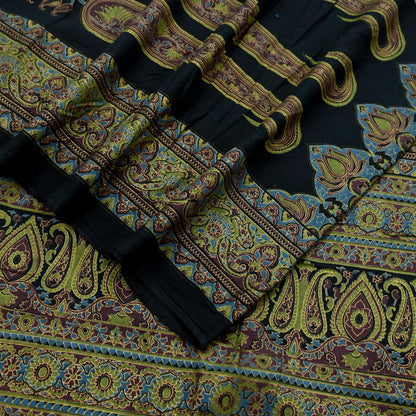 Indian Vintage Black Dupatta Long Stole ajrakh hand block print Pure Cotton Scarves Scarf Veil Wrap Boho Soft Paisley