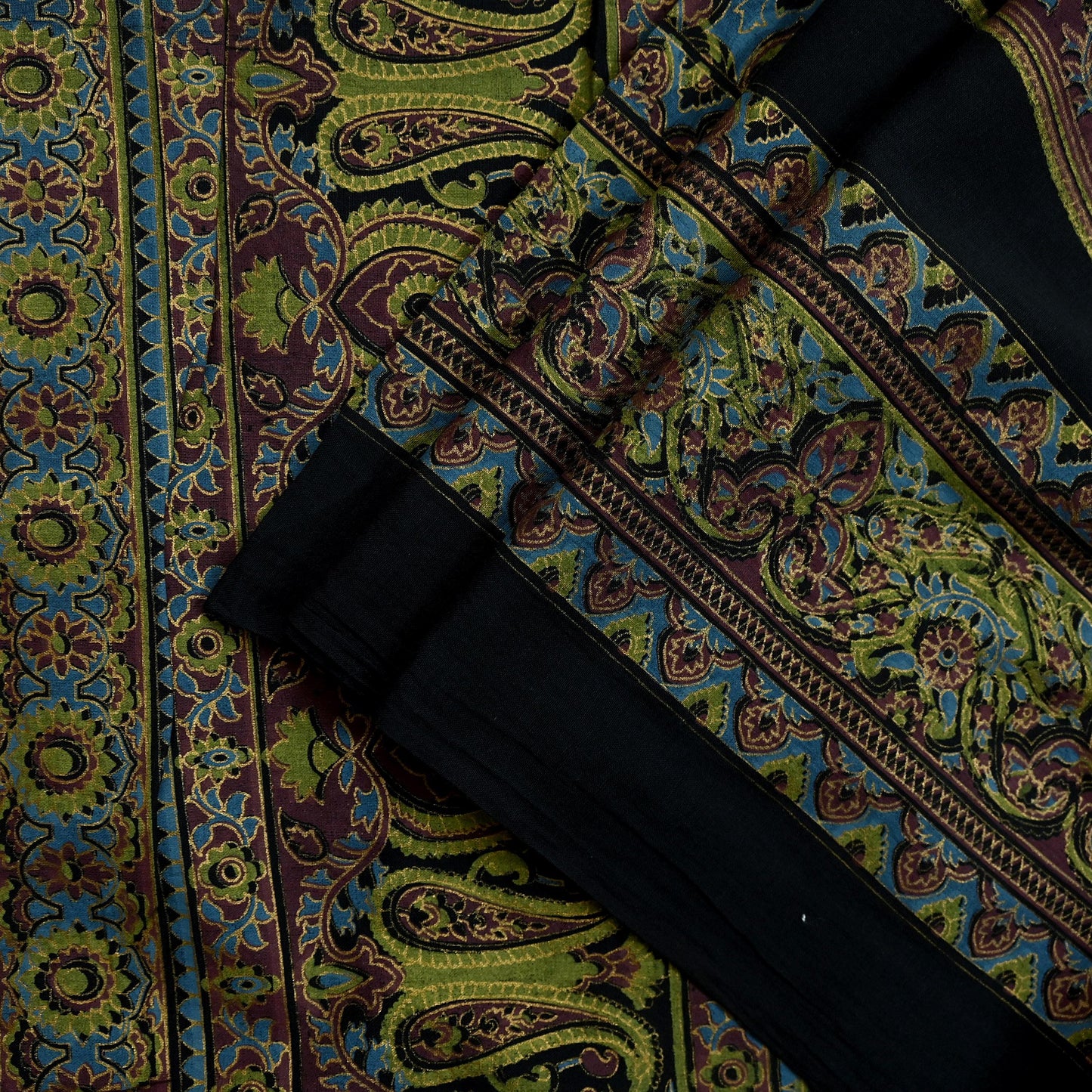 Indian Vintage Black Dupatta Long Stole ajrakh hand block print Pure Cotton Scarves Scarf Veil Wrap Boho Soft Paisley