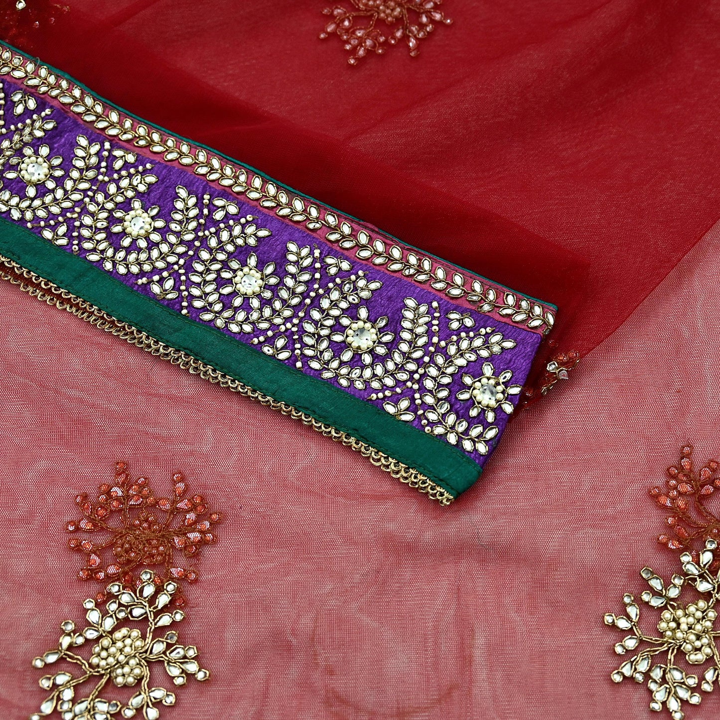 Indian Vintage Maroon Dupatta Net Mesh Long Stole Hand Embroidered Scarves Golden Zardozi Zari Sequins Hijab Veil wrap Boho