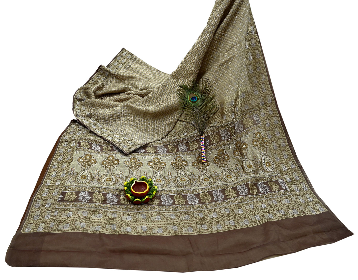 Indian Vintage Sari Brown 100% Pure Silk Hand Woven Sarees Craft Fabric 5Yd Ethnic Sewing Dress making Crafting Quilting Upcycle