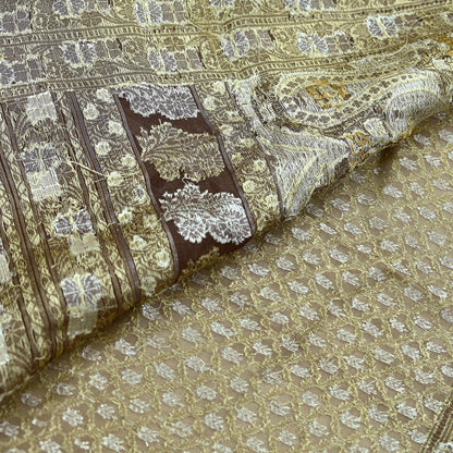 Indian Vintage Sari Brown 100% Pure Silk Hand Woven Sarees Craft Fabric 5Yd Ethnic Sewing Dress making Crafting Quilting Upcycle