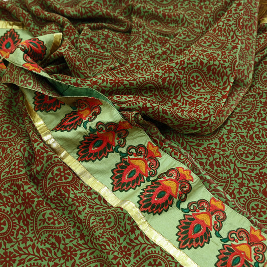 Indian Vintage Green Saree Pure Georgette Silk Hand Embroidered Sari Craft Fabric 5Yd Ethnic Soft Dress making Crafting Quilting