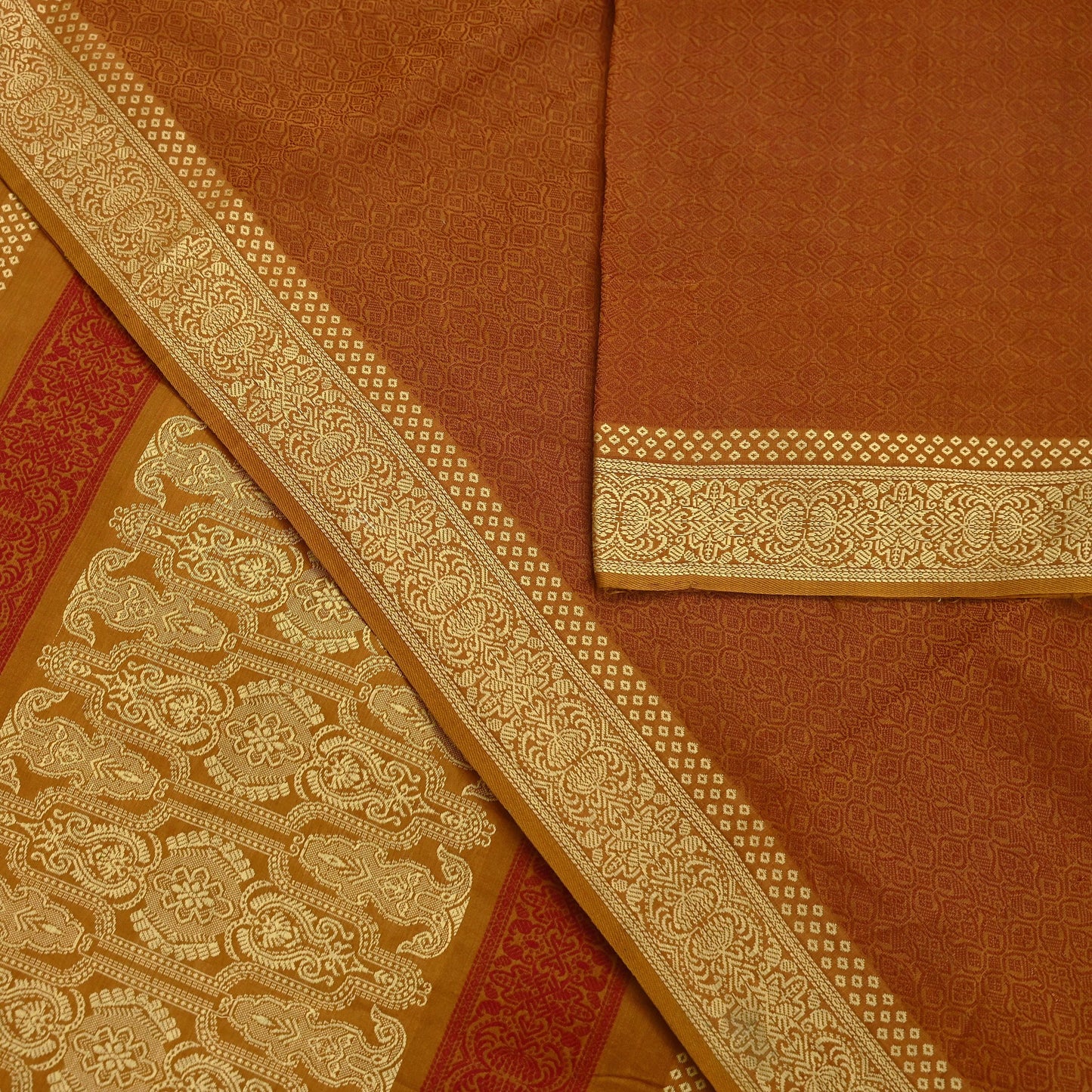 Indian Vintage Saree Mustard 100% Pure Silk Hand Woven Sari Craft Fabric 5Yd Ethnic Floral Dress making Crafting Upcycle Quilting Bollywood