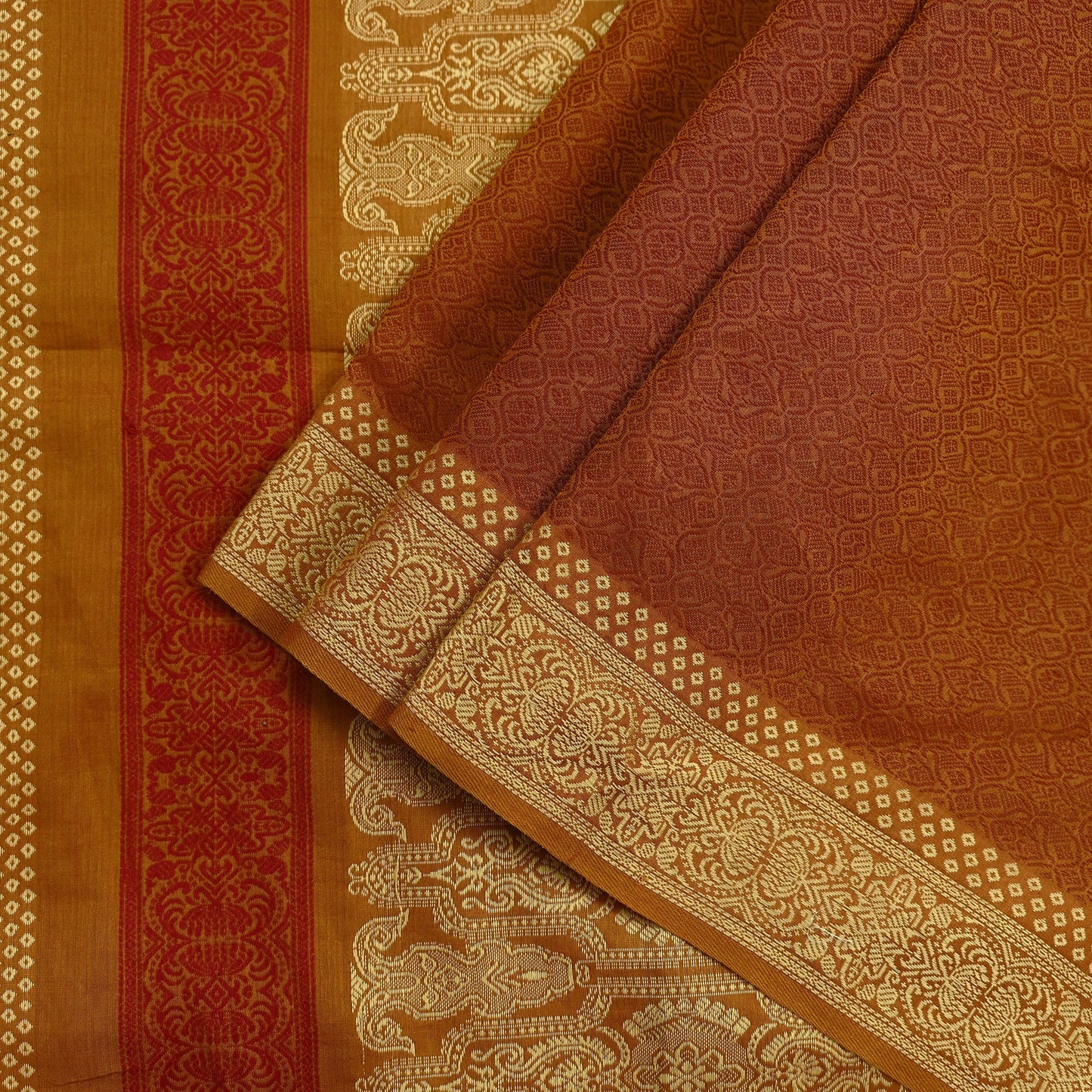 Indian Vintage Saree Mustard 100% Pure Silk Hand Woven Sari Craft Fabric 5Yd Ethnic Floral Dress making Crafting Upcycle Quilting Bollywood