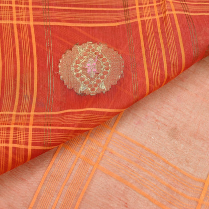 Indian Vintage Sari Orange Pure Cotton Hand Woven Sarees Craft Fabric 5Yd Sewing Soft Crafting Dress making Upcycle Quilting Zari