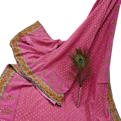 Indian Vintage Sari Pink Pure Crepe Silk Hand Embroidered Painted Saree 5yd Sewing Craft Fabric Dress Making Crafting Quilting Sequins