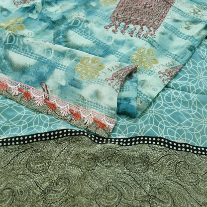 Indian Vintage Sari Blue Pure Crepe Silk Printed Saree 5yd Sewing Floral Soft Craft Fabric Wrap Dress making Crafting Quilting