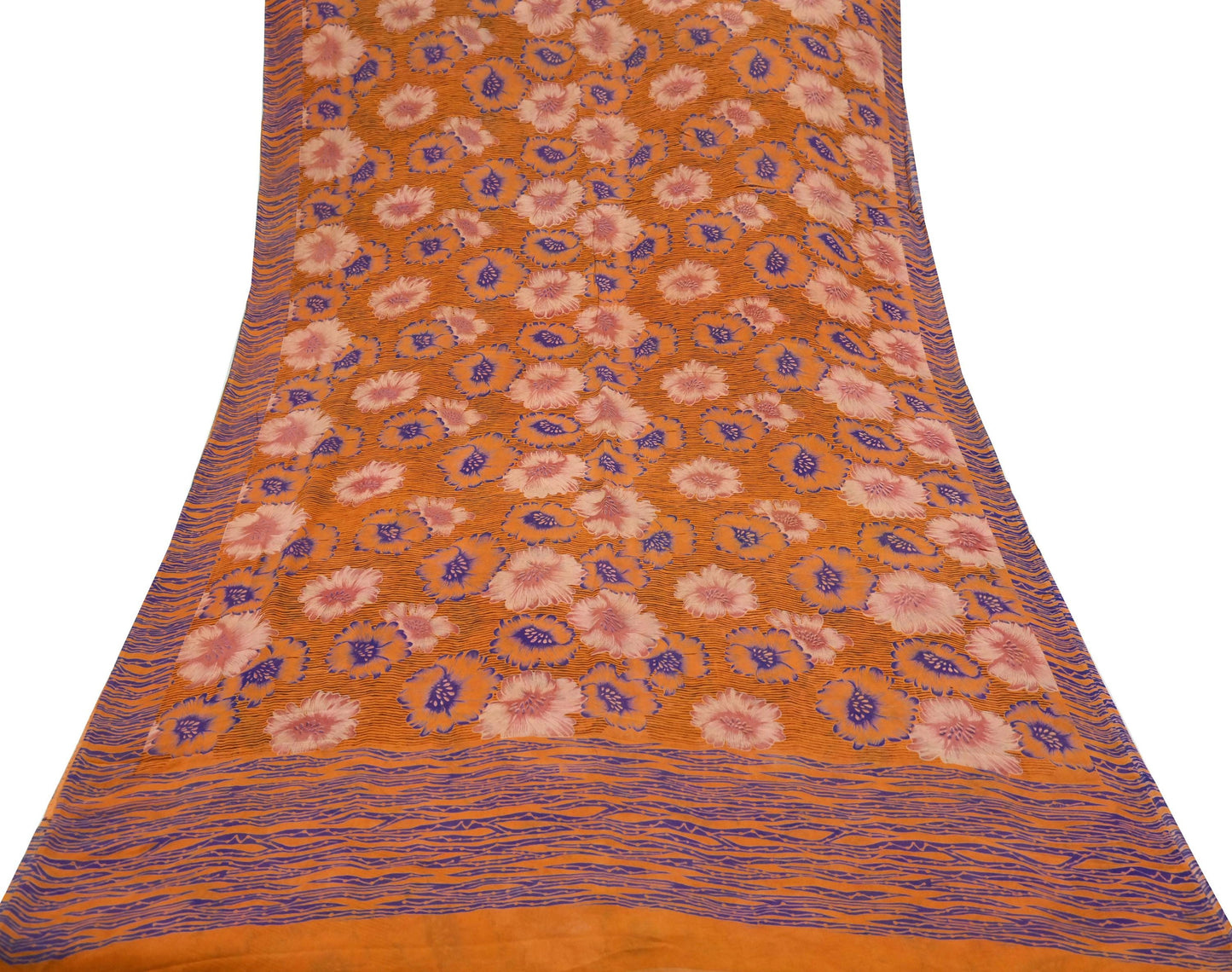 Indian Vintage Sari Orange Pure Georgette Silk Printed Sarees 6Yd Craft Fabric Sewing Quilting Dress making Crafting Dress Designing