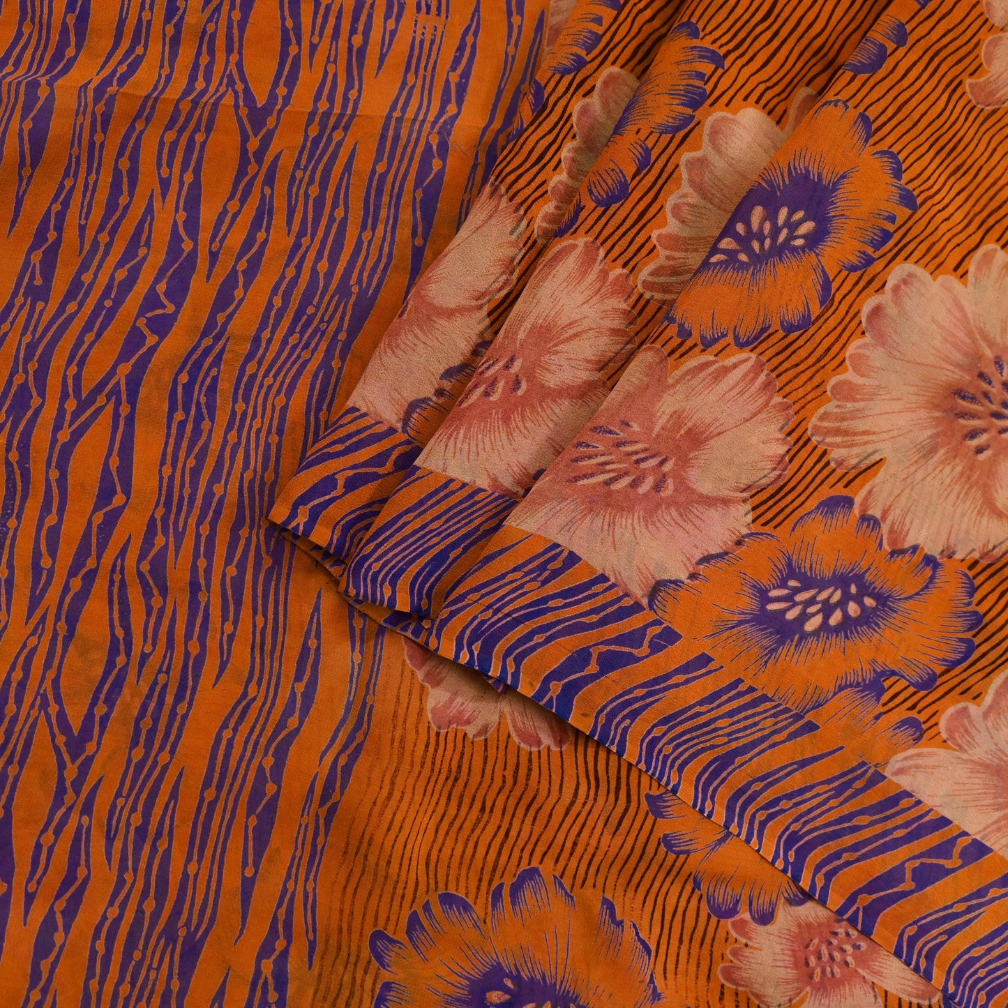 Indian Vintage Sari Orange Pure Georgette Silk Printed Sarees 6Yd Craft Fabric Sewing Quilting Dress making Crafting Dress Designing