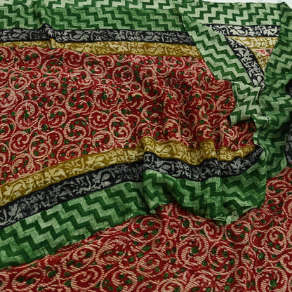 Women Vintage Sari Beige & red Pure Georgette Silk Block Printed Saree Craft Fabric Sewing 5Yd Soft Light Sari Dress Making Quilting