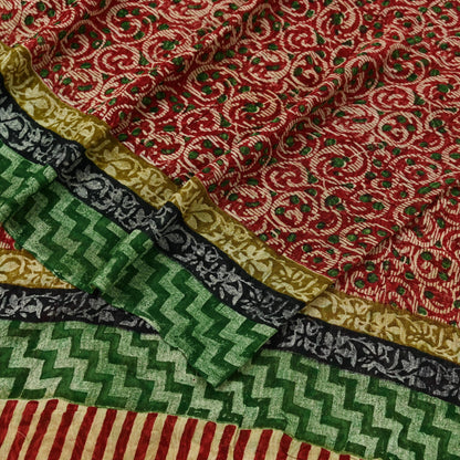 Women Vintage Sari Beige & red Pure Georgette Silk Block Printed Saree Craft Fabric Sewing 5Yd Soft Light Sari Dress Making Quilting