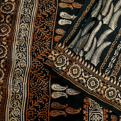 Indian Vintage Sari Black & Red Pure Silk Block Printed Sarees 5yd Sewing Craft Fabric Dress Making Soft Quilting Crafting Upcycle Used