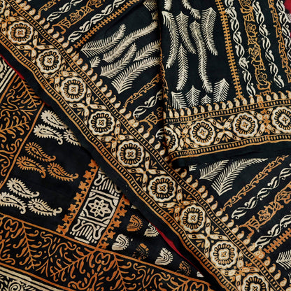 Indian Vintage Sari Black & Red Pure Silk Block Printed Sarees 5yd Sewing Craft Fabric Dress Making Soft Quilting Crafting Upcycle Used