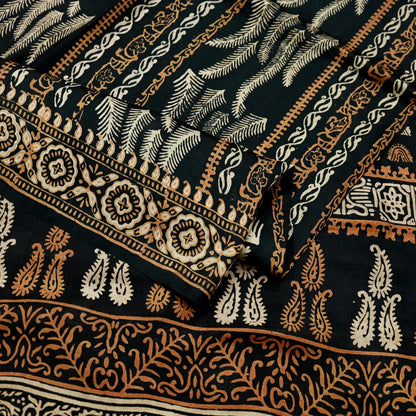 Indian Vintage Sari Black & Red Pure Silk Block Printed Sarees 5yd Sewing Craft Fabric Dress Making Soft Quilting Crafting Upcycle Used