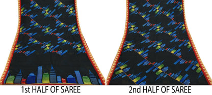 Indian Vintage Sari Black Printed Pure Silk Sarees Craft Fabric 6yd Sewing Floral Soft Dress Designing  for Crafting Quilting Upcycle Wrap