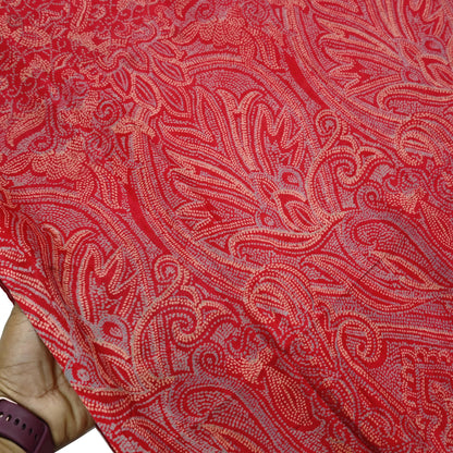 Indian Vintage Sari Red 100% Pure Silk Printed Saree Craft Fabric 6yd Sewing DressMaking  Soft Floral Crafting Quilting Upcycle