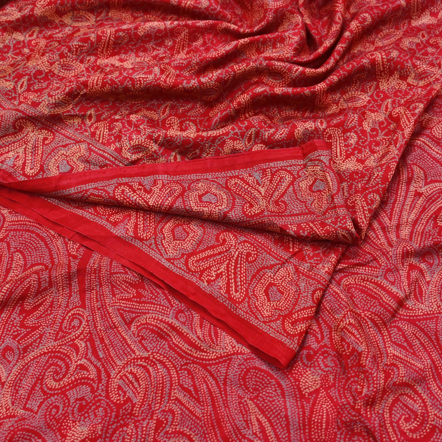 Indian Vintage Sari Red 100% Pure Silk Printed Saree Craft Fabric 6yd Sewing DressMaking  Soft Floral Crafting Quilting Upcycle