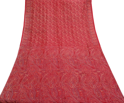 Indian Vintage Sari Red 100% Pure Silk Printed Saree Craft Fabric 6yd Sewing DressMaking  Soft Floral Crafting Quilting Upcycle