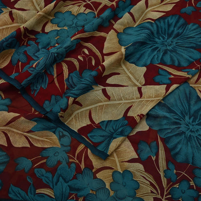 Women Vintage Sari Green & Maroon Pure Georgette Silk Printed Saree Craft Fabric Sewing 5Yard Soft Light Dress Making Floral