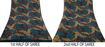 Women Vintage Sari Green & Maroon Pure Georgette Silk Printed Saree Craft Fabric Sewing 5Yard Soft Light Dress Making Floral