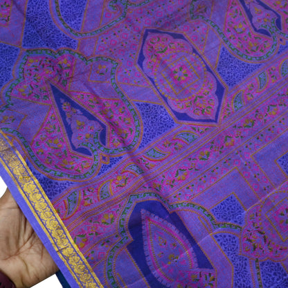 Indian Vintage Sari Purple Pure Silk Woven Printed Saree Craft Fabric 6yd Sewing DressMaking Soft Woven Border Crafting Upcycle Quilting