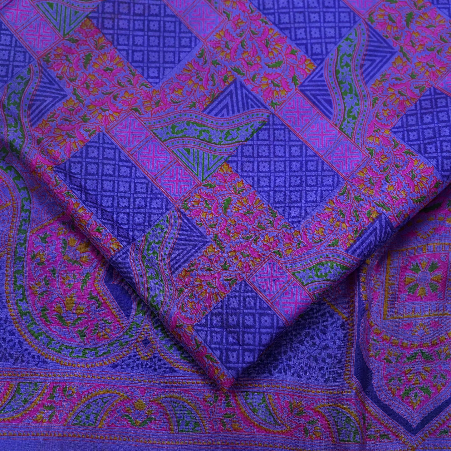 Indian Vintage Sari Purple Pure Silk Woven Printed Saree Craft Fabric 6yd Sewing DressMaking Soft Woven Border Crafting Upcycle Quilting