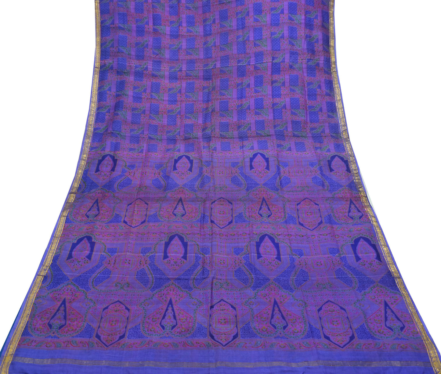 Indian Vintage Sari Purple Pure Silk Woven Printed Saree Craft Fabric 6yd Sewing DressMaking Soft Woven Border Crafting Upcycle Quilting