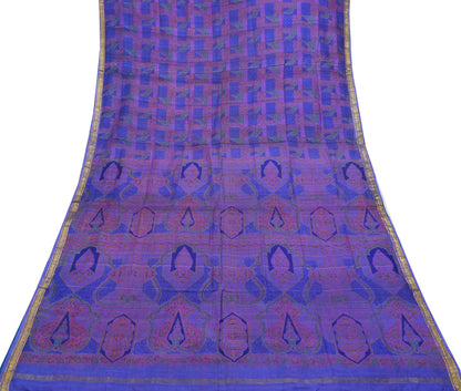 Indian Vintage Sari Purple Pure Silk Woven Printed Saree Craft Fabric 6yd Sewing DressMaking Soft Woven Border Crafting Upcycle Quilting
