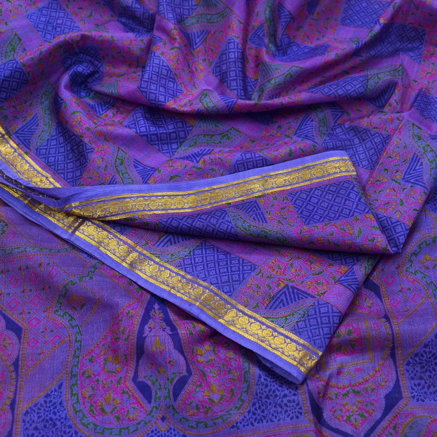 Indian Vintage Sari Purple Pure Silk Woven Printed Saree Craft Fabric 6yd Sewing DressMaking Soft Woven Border Crafting Upcycle Quilting
