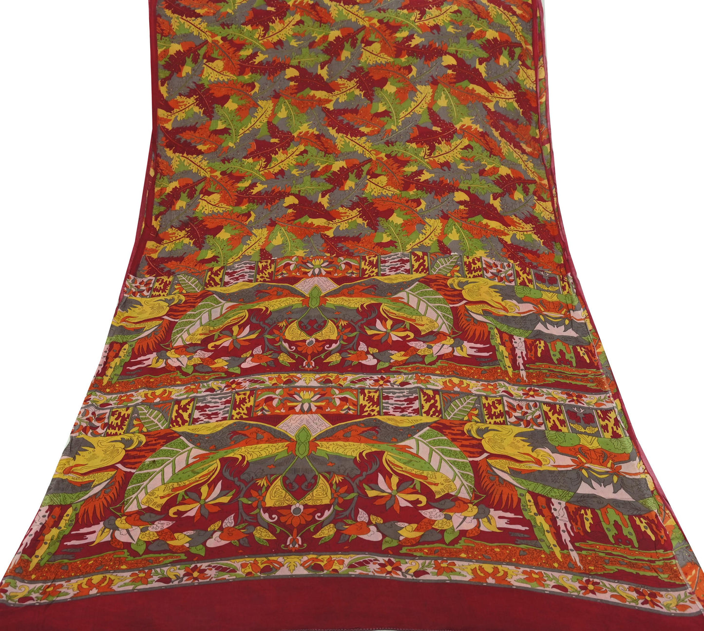 Indian Vintage Sari Red 100% Pure Silk Printed Saree Craft Fabric 6yd Sewing DressMaking  Soft Abstract Crafting Quilting Upcycle