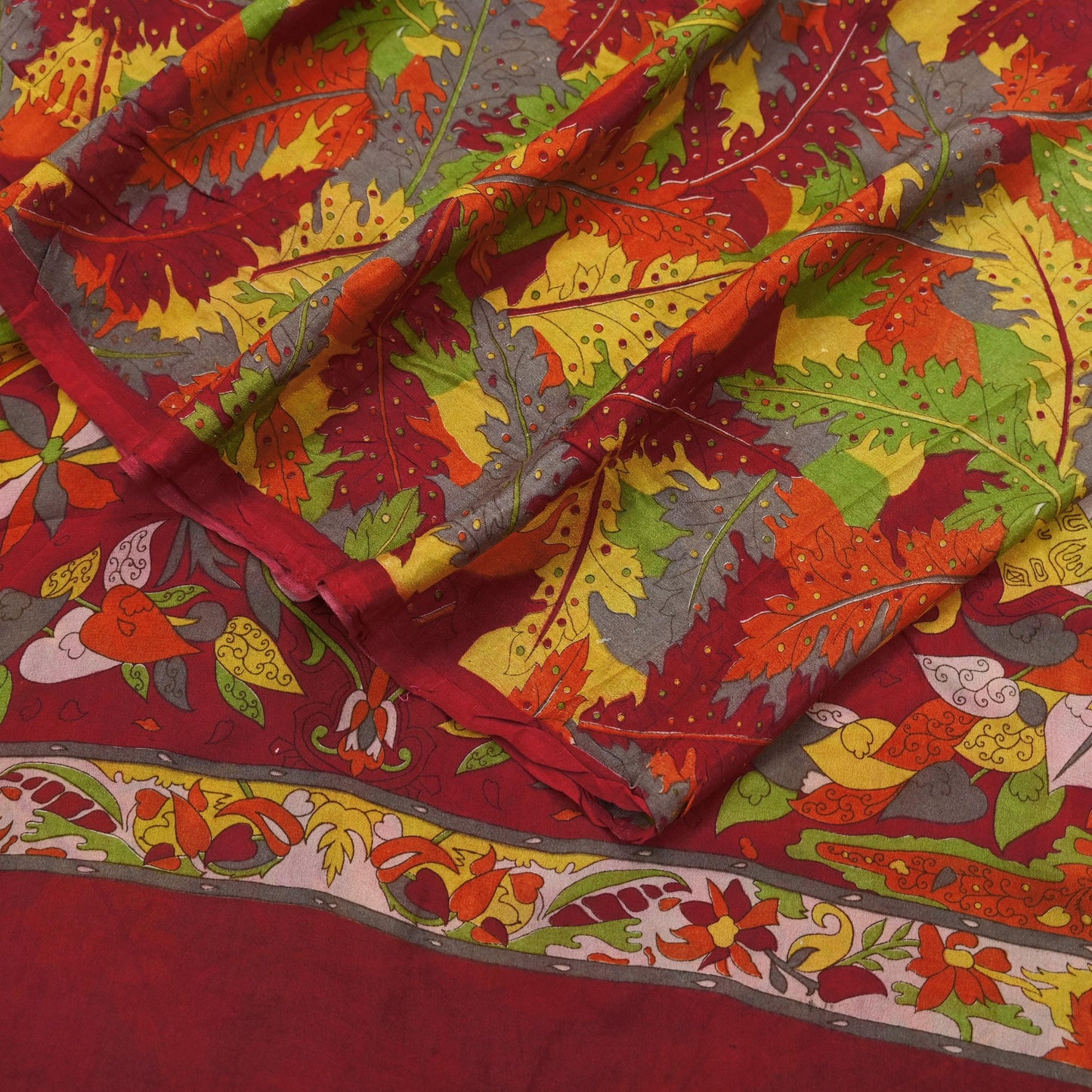 Indian Vintage Sari Red 100% Pure Silk Printed Saree Craft Fabric 6yd Sewing DressMaking  Soft Abstract Crafting Quilting Upcycle