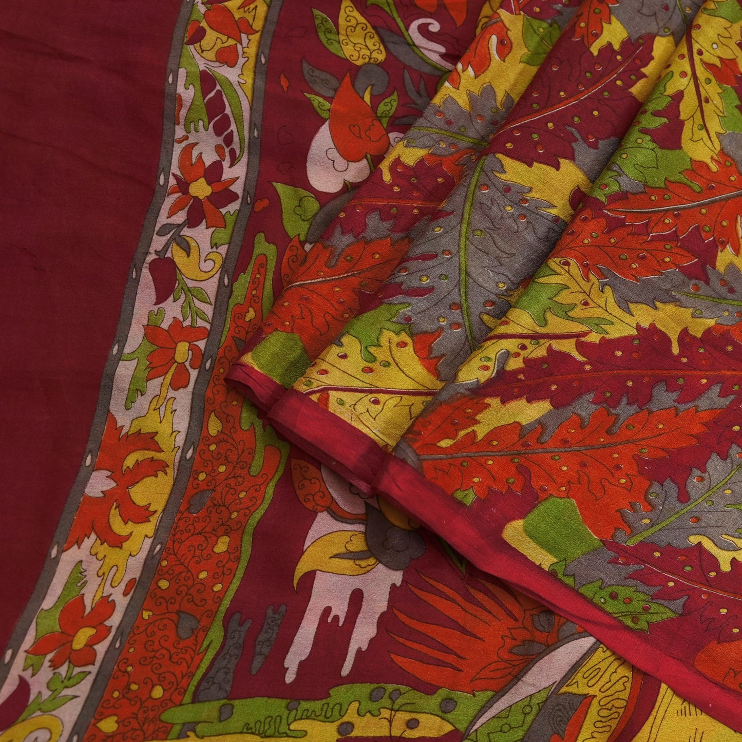 Indian Vintage Sari Red 100% Pure Silk Printed Saree Craft Fabric 6yd Sewing DressMaking  Soft Abstract Crafting Quilting Upcycle