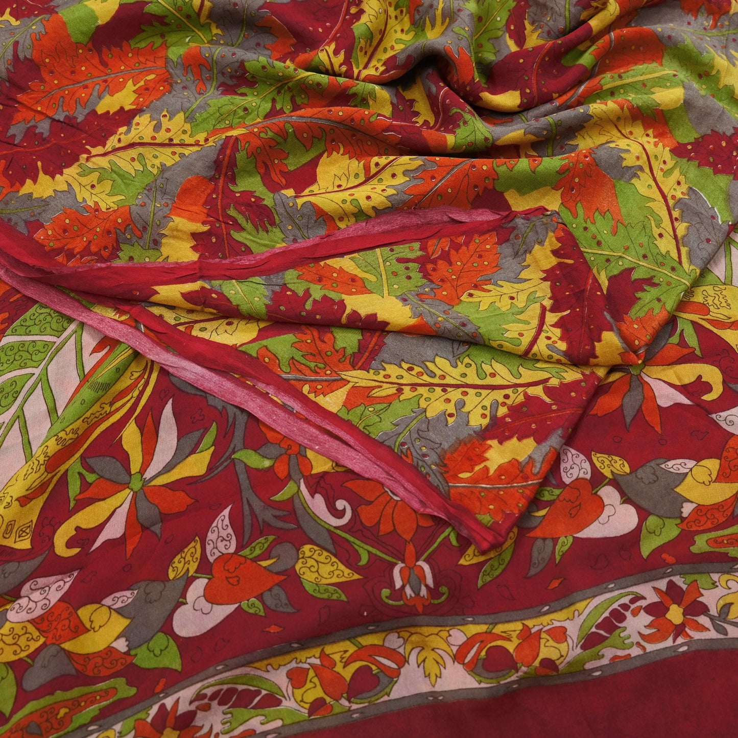 Indian Vintage Sari Red 100% Pure Silk Printed Saree Craft Fabric 6yd Sewing DressMaking  Soft Abstract Crafting Quilting Upcycle