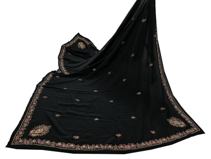 Indian Vintage Black Dupatta Long Stole Pure Crepe Silk Hand Embroidered Scarves Veil Scarf Wrap Hippie Boho Zardozi/ Dabka