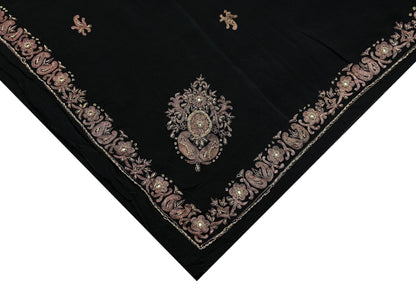 Indian Vintage Black Dupatta Long Stole Pure Crepe Silk Hand Embroidered Scarves Veil Scarf Wrap Hippie Boho Zardozi/ Dabka