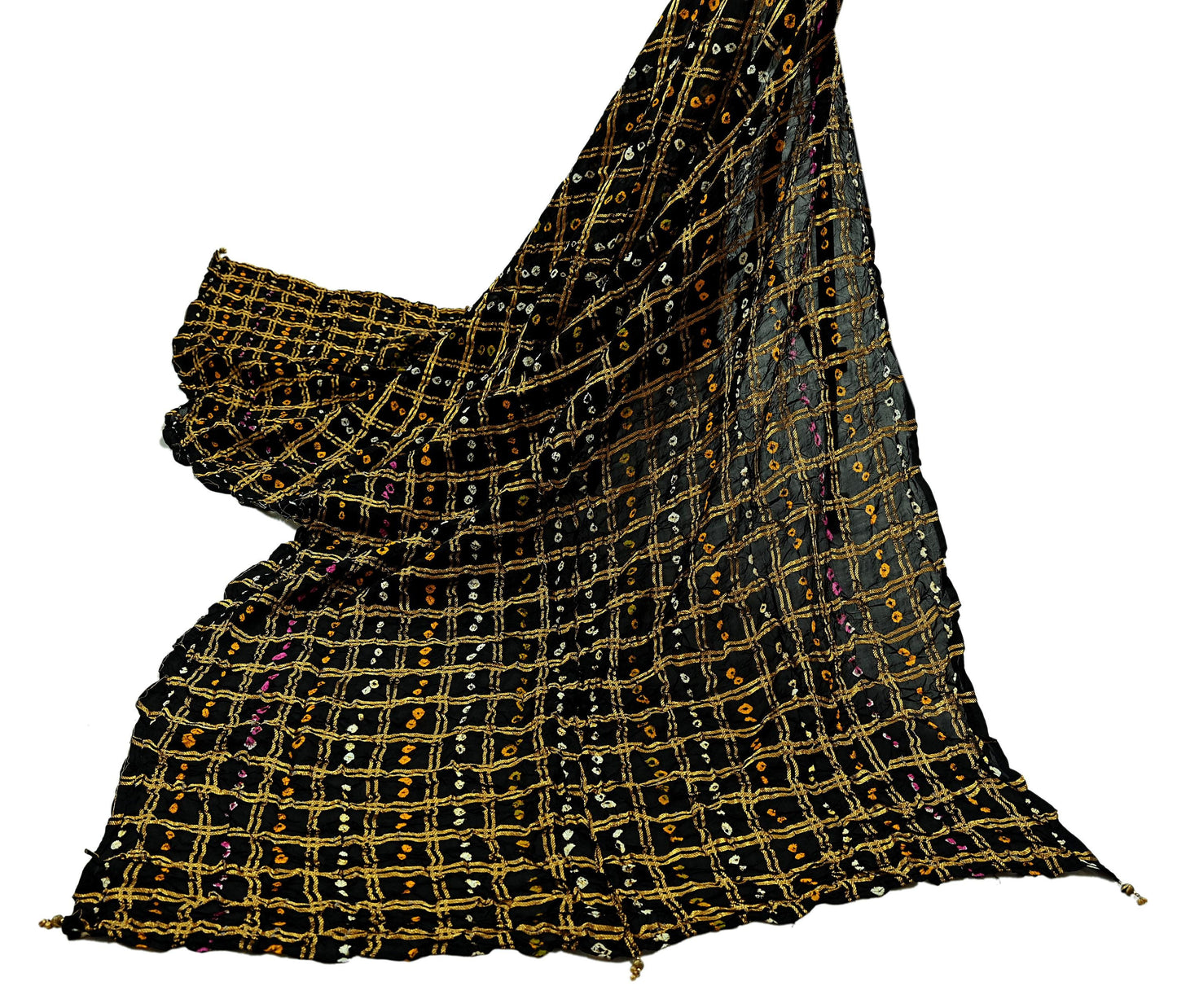 Women Indian Vintage Dupatta Black Long Stole Blend Silk Woven Bandhani Veil Scarves soft Boho Wrap Bridal/ Wedding Hijab