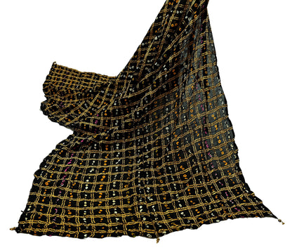 Women Indian Vintage Dupatta Black Long Stole Blend Silk Woven Bandhani Veil Scarves soft Boho Wrap Bridal/ Wedding Hijab