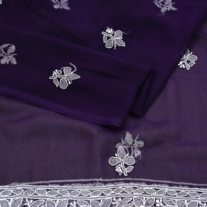 Indian Vintage Dupatta Purple Pure Georgette silk Long Stole Hand Embroidered Chikankari Stole Floral Scarf Scarves