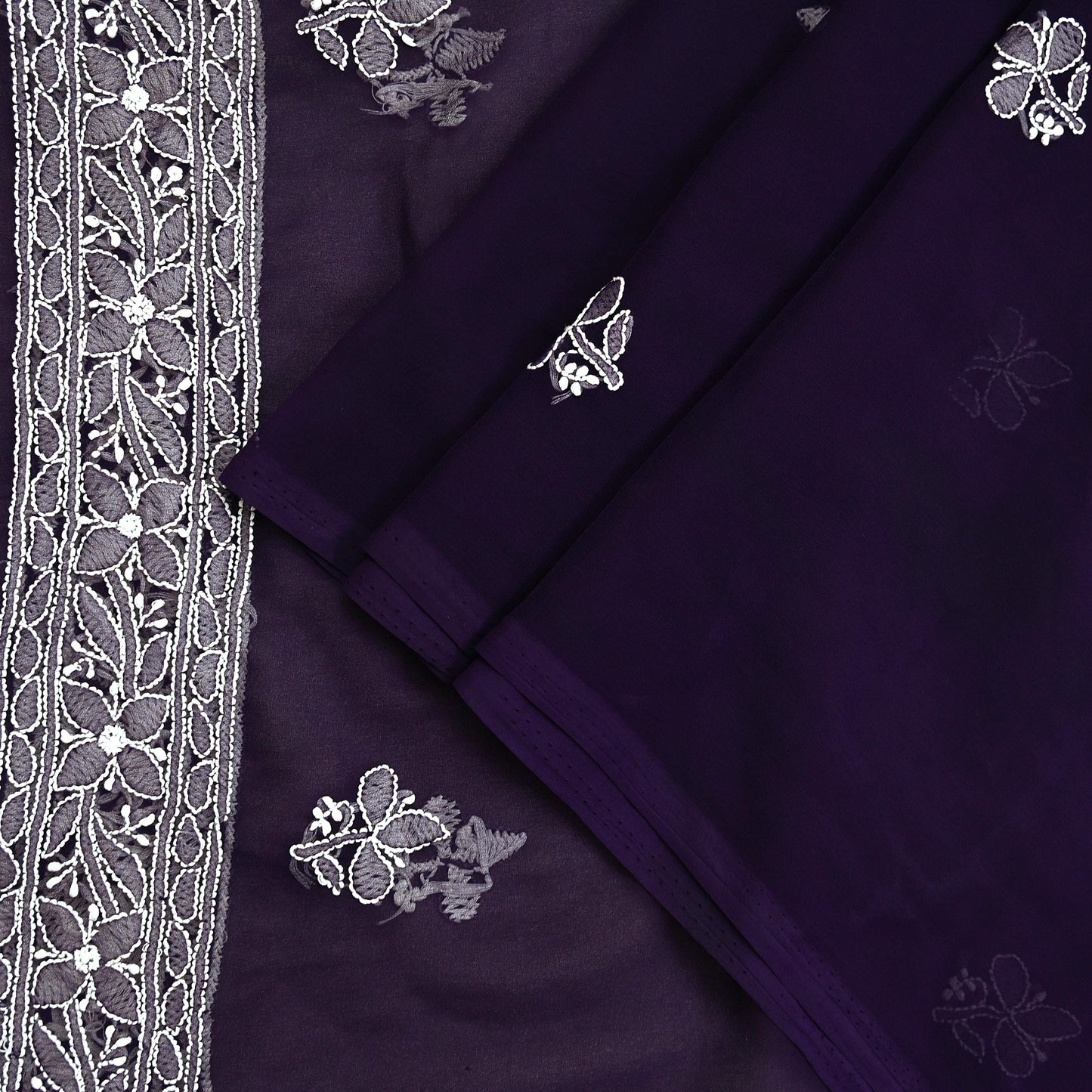 Indian Vintage Dupatta Purple Pure Georgette silk Long Stole Hand Embroidered Chikankari Stole Floral Scarf Scarves