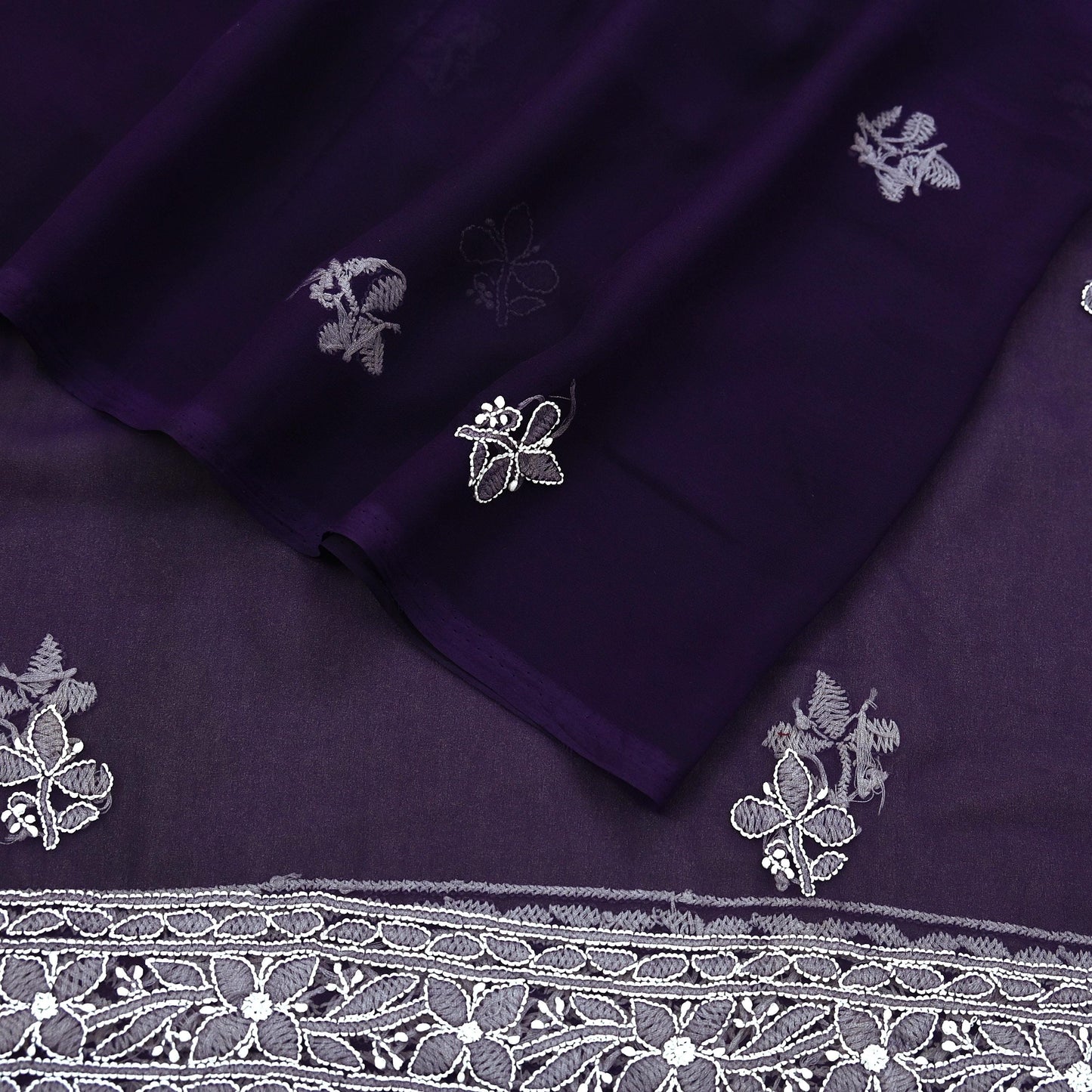 Indian Vintage Dupatta Purple Pure Georgette silk Long Stole Hand Embroidered Chikankari Stole Floral Scarf Scarves